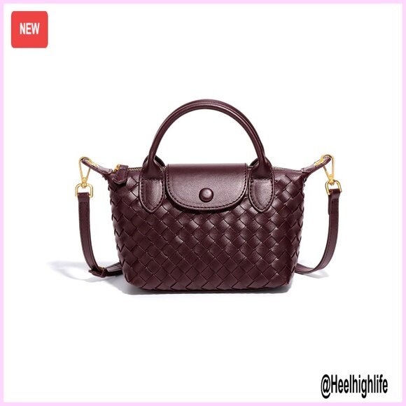 Mini Braided Faux Leather Top Handle Satchel Crossbody Bag Women's